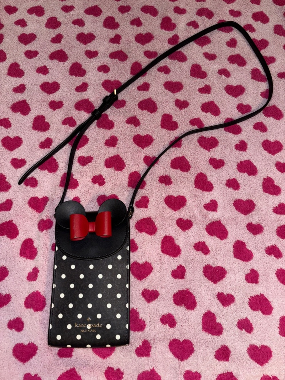 kate spade Black Polka Dot Minnie Crossbody with Red Bow